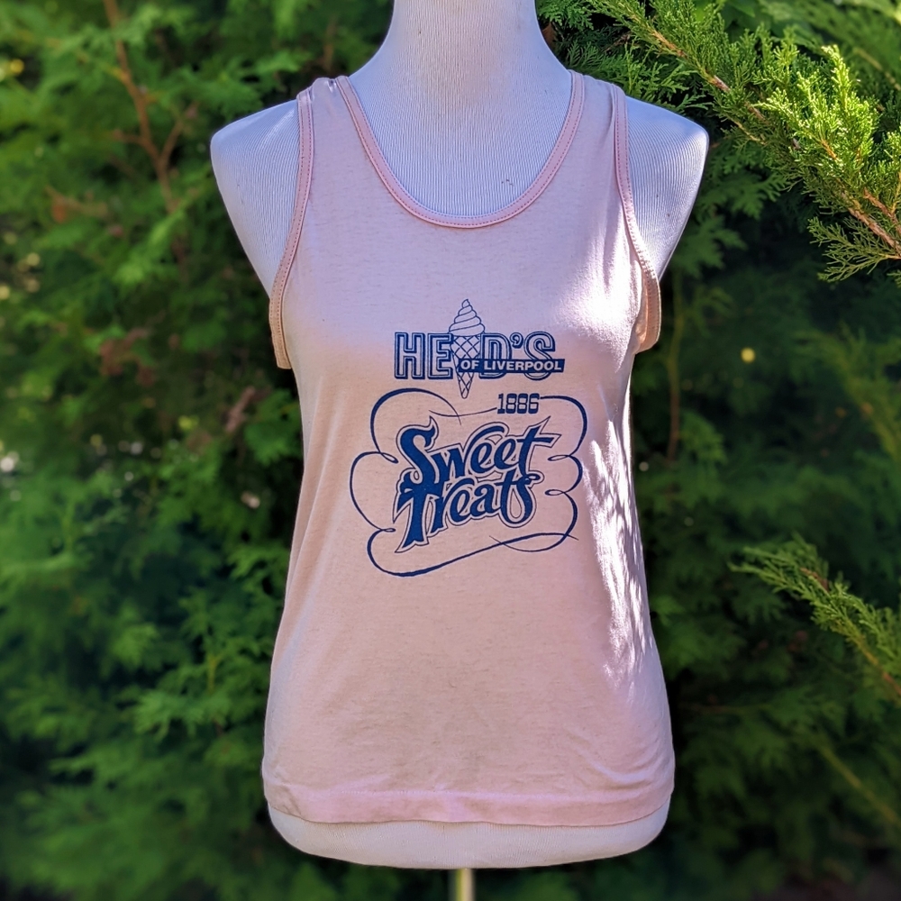 VTG 80s Tank Top Muscle Shirt Heid's of Liverpool  Sweet Treats Single Stitch S